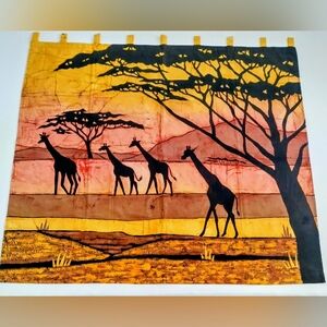 African Landscape Giraffes Fabric Tapestry Wall Hanging